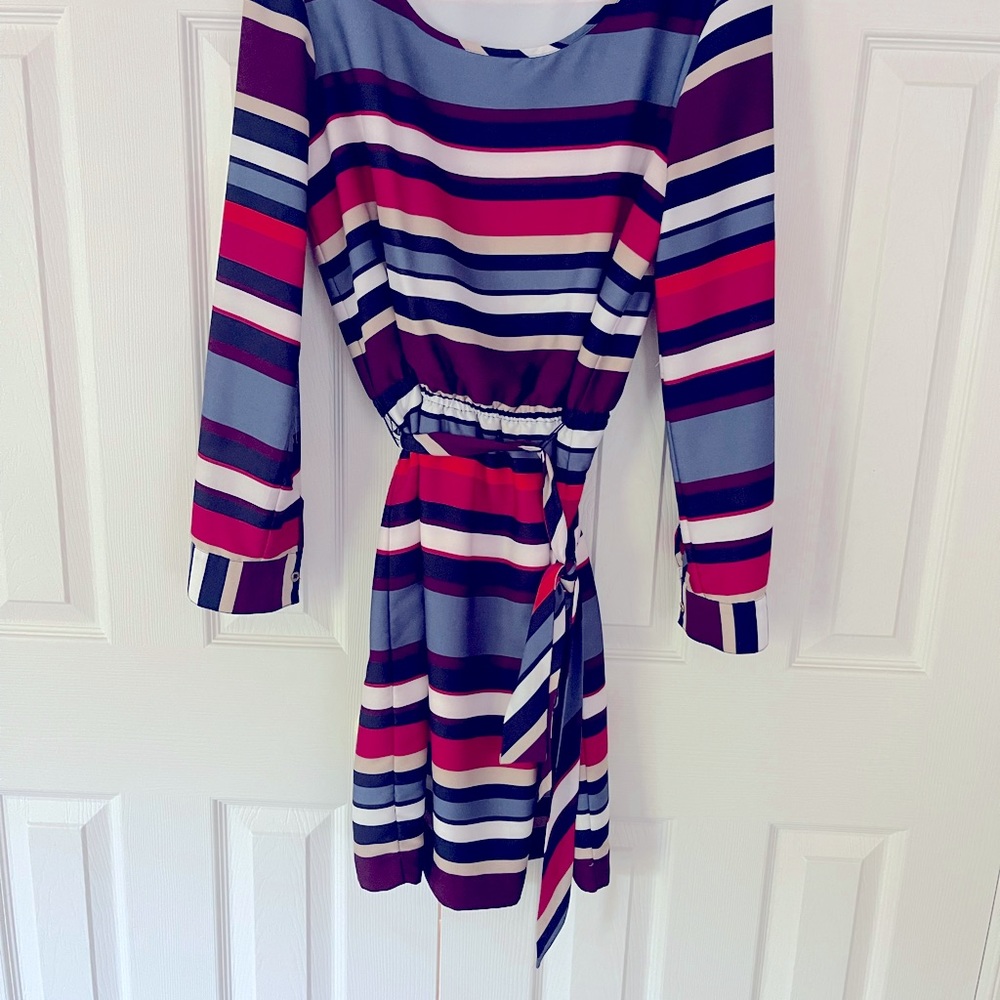 Stripe Knee Length Dress with belt/sash Nautical